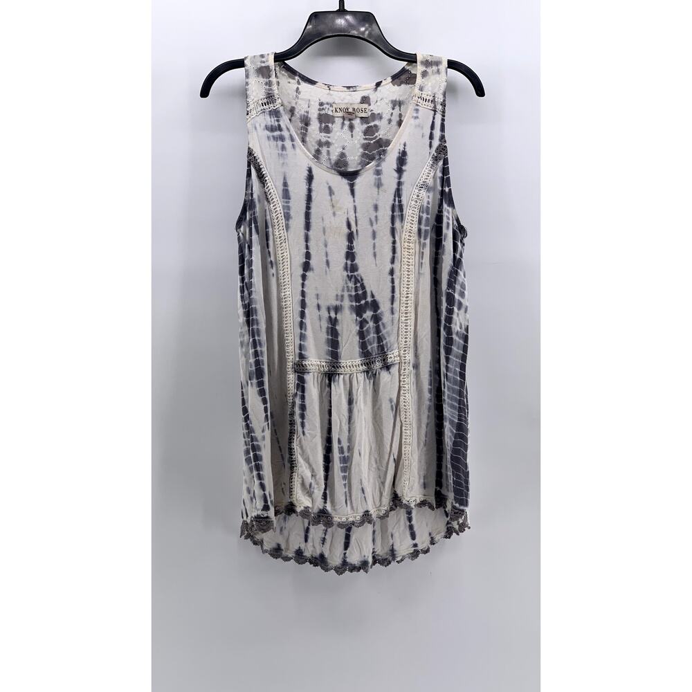 KNOX ROSE Women's Gray Tie-Dye Embroidered Floral Tank Top SZ M